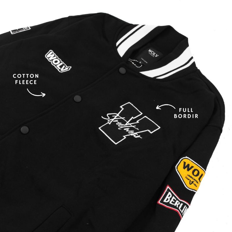 JAKET BOMBER VARSITY ORIGINAL WOLV OUTERWEAR PRIA KEKINIAN TERBARU OUTFIT JAKET PRIA MILINIAL