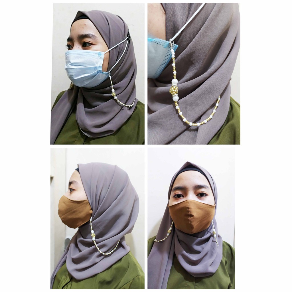 Kalung Masker Bola Bling Bling Mutiara - Strap Masker