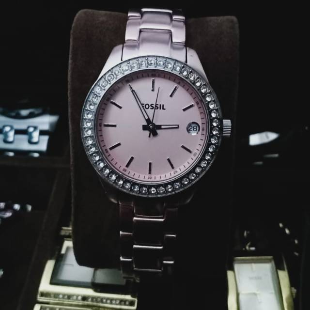 Preloved Jam tangan FOSSIL Stella ES2976 crystal baby pink