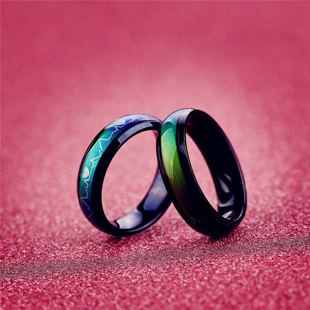 Lily Mood Ring Perhiasan Pernikahan Baja Titanium Perasaan Emosi