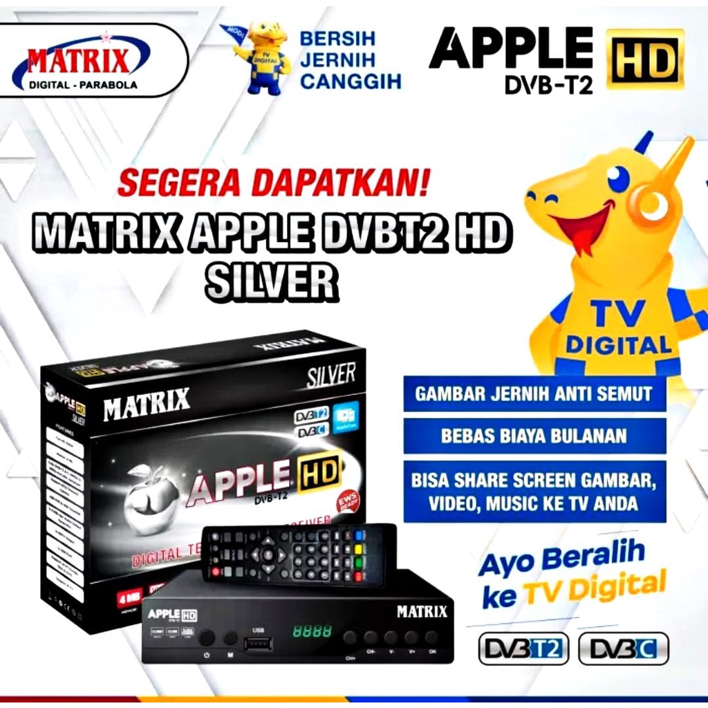 VERSI TERBARU - Set Top Box DVBT2 Matrix Apple HD TV Digital DVB T2 - SILVER Set topbox TV Digital A