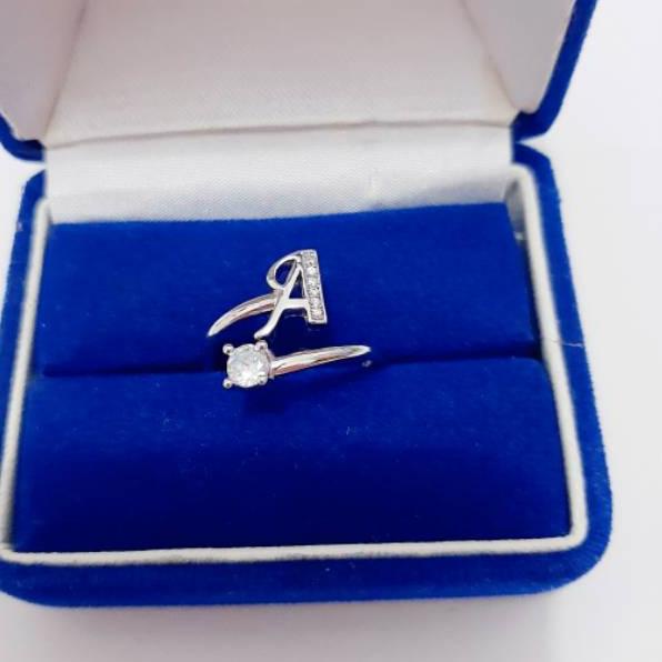 SALEE.. CINCIN ALPHABET HURUF INISIAL PERAK 925 LAPIS EMAS PUTIH - PERHIASAN SILVER PERAK ASLI - IMP