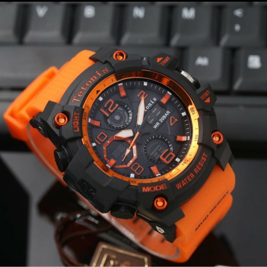 Jam tangan pria original TETONIS tali rubber karet sporty double time garansi 1 tahun