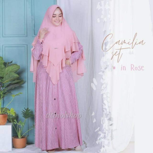 Camelia set original gerai mika/gamis set salur/gamis denim premium