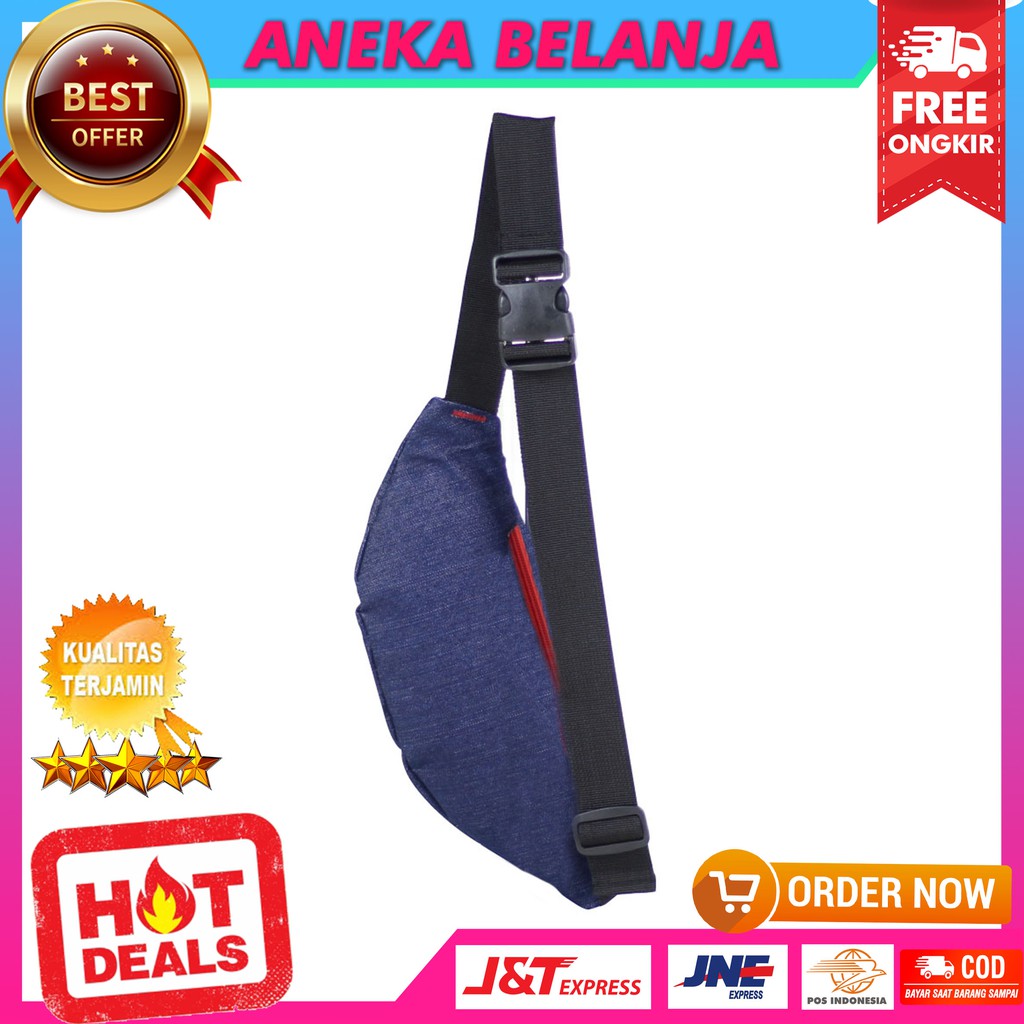 Waistbag Sano Resleting Merah Fashionable Terbaru Khusus Cowok Stylish Tas Hangout Workout Ekonomis