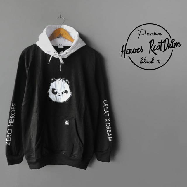 ZHERO BEAR HEROES Hoodie Pria Wanita Bordir PANDA RETDRIM Korean Style Distro Panda Cowok Cewek Zero Heroes Great X Dream XL Premium