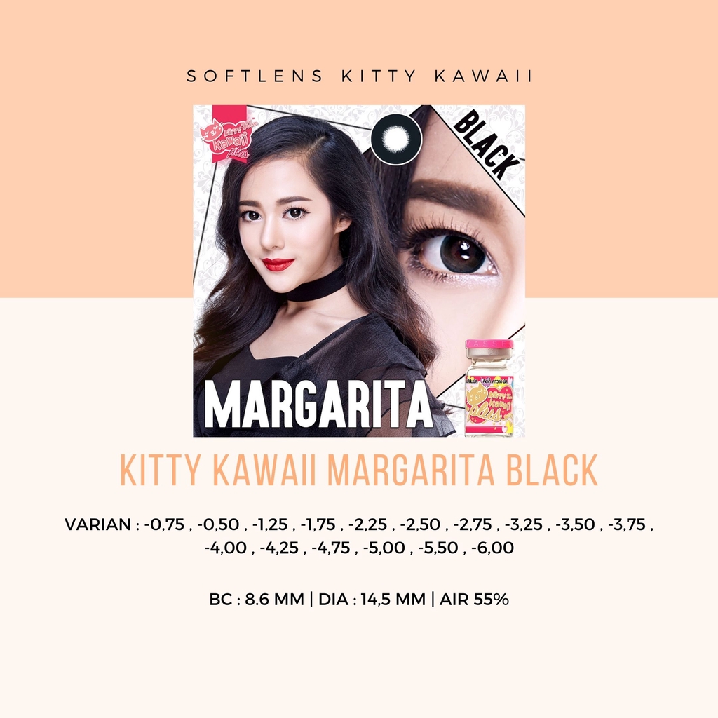 SOFTLENS KITTY KAWAII MARGARITA BLACK -MINUS / SOFTLENS MATA / LENSA MATA