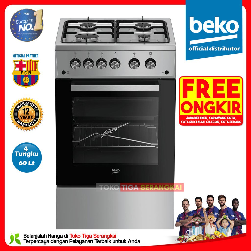 Beko Freestanding Gas Cooker Kompor Oven FSGT52110GS (Free Ongkir)