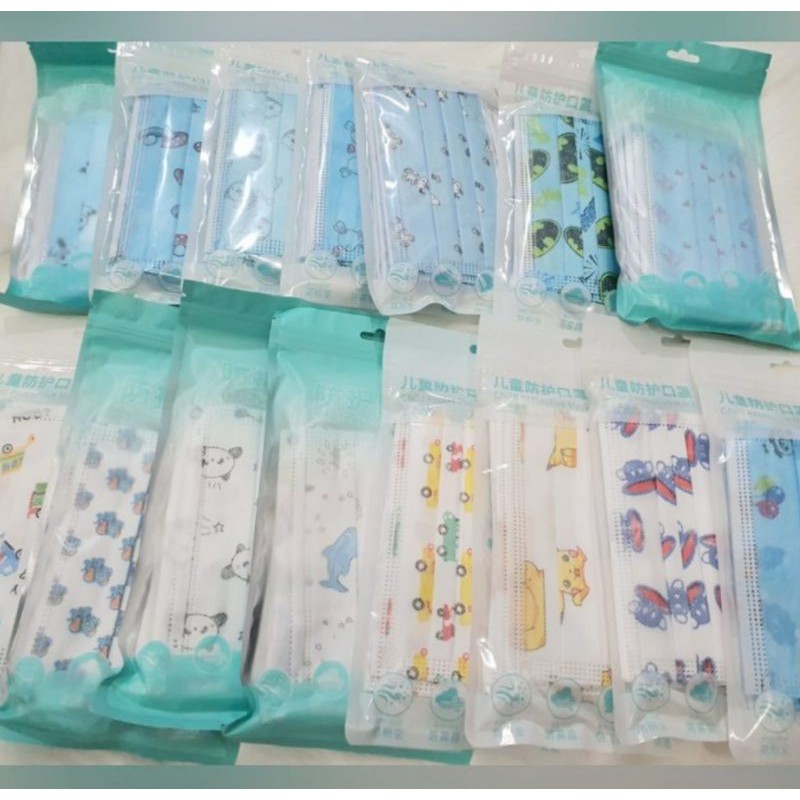 Masker Medis Anak 3ply Earloop Isi 10 - Masker Surgical Disposable Mask Anak Earlop Bedah Medis