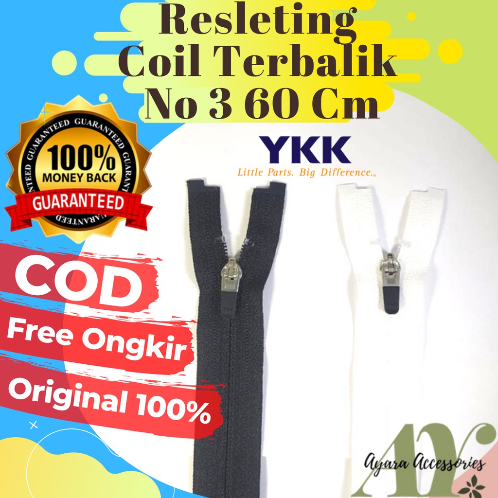 Jual Resleting Zipper Sleting Jaket Ykk Coil Plastik Terbalik No