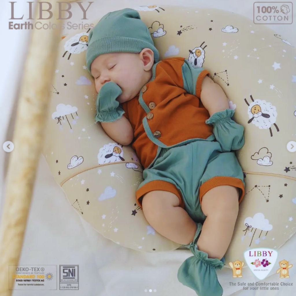 LIBBY Stelan Pendek Comfy Set Earth Color | Combination Size 0-3|3-6|6-12 Bulan (1 stel/pack)