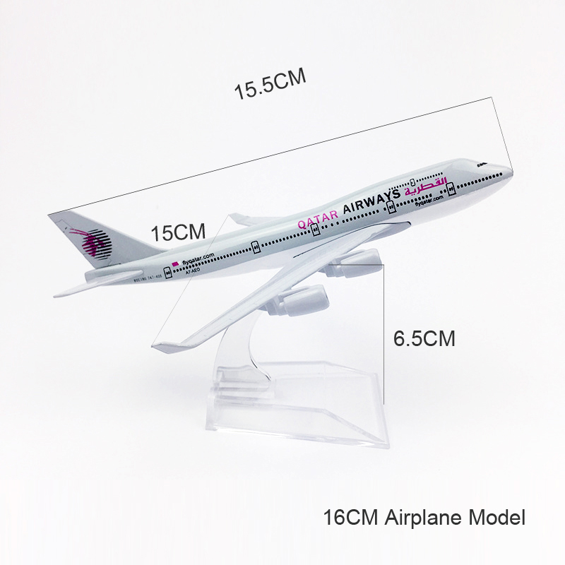 Qatar Model Pesawat Terbang Boeing 747 B747 Bahan Alloy Die-cast Metal Ukuran 16CM