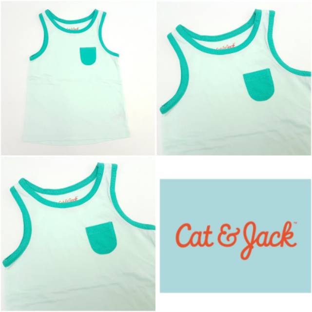 Tanktop Baby dan Anak Cat and Jack Hijau Pocket Kantong Depan Kaos Rumah anak