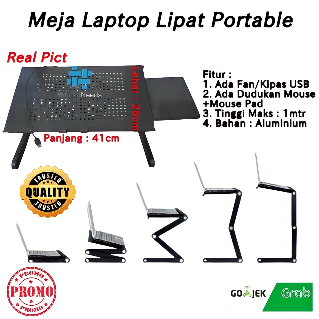 Meja Laptop Portable Fleksibel Lipat Aluminium With Cooler Big Fan Mousepad/Meja Laptop+Kipas Murah