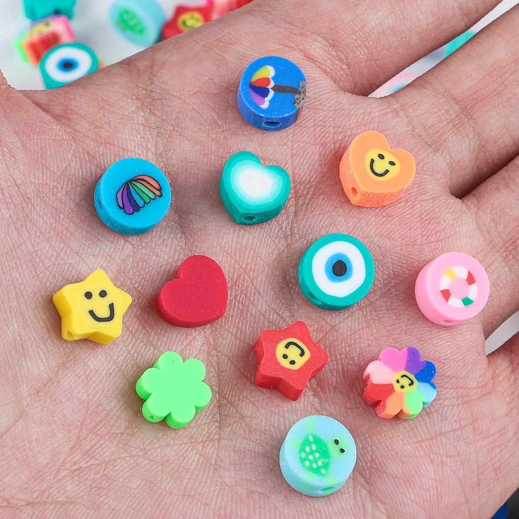 30pcs/Lot 10mm Clay Spacer Beads Sunflower Shape Smile-Face Polymer Clay Beads For Jewelry Making DIY Handmade Accessories