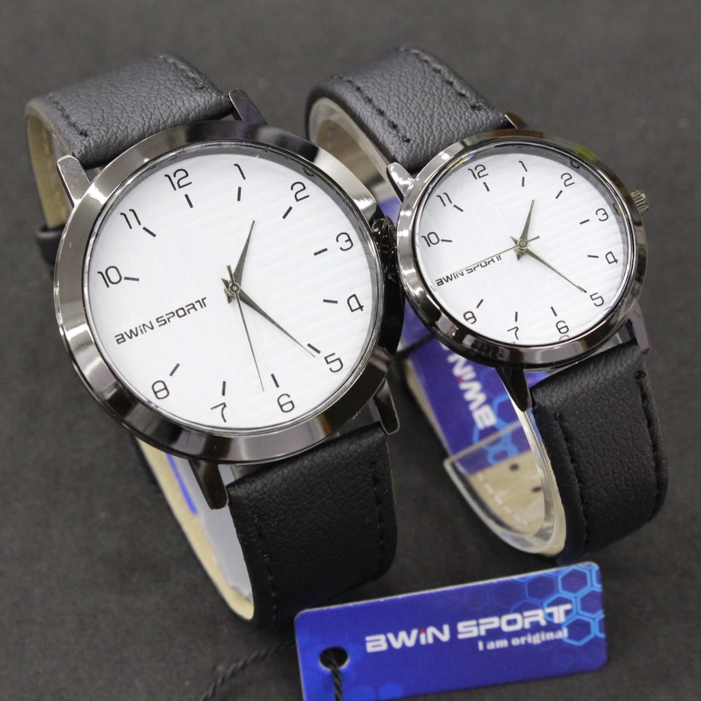 JAM TANGAN CEWEK/COWOK/COUPLE AWINSPORT LEATHER STRAP/COUPLE SERIES/