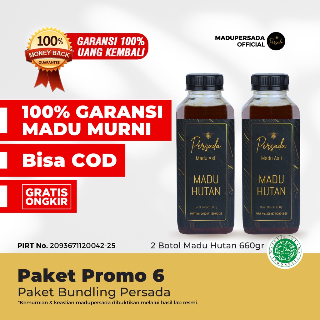 

PAKET PROMO 6 MADU PERSADA || 2 BOTOL MADU HUTAN 660gr MADU MURNI 100%