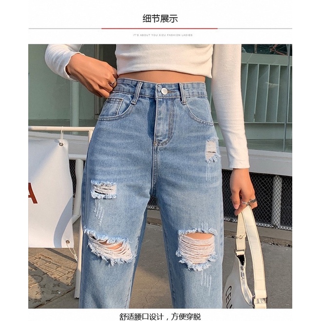 JEANS  BOYFRIEND CELANA WANITA RIPPED HIGHWAIST PANJANG BAGGY DENIM HW KULOT MX876