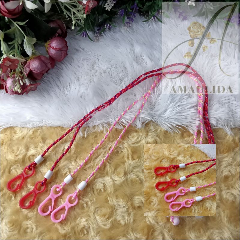 konektor masker & strap (kalung) masker pink merah | konektor masker hijab tali