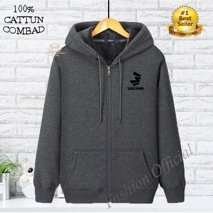 COD Jaket Distro 3second 3 Text Hitam Premium Quality Sweater Hoodie Jaket Hoodie Zipper Pria Wanita