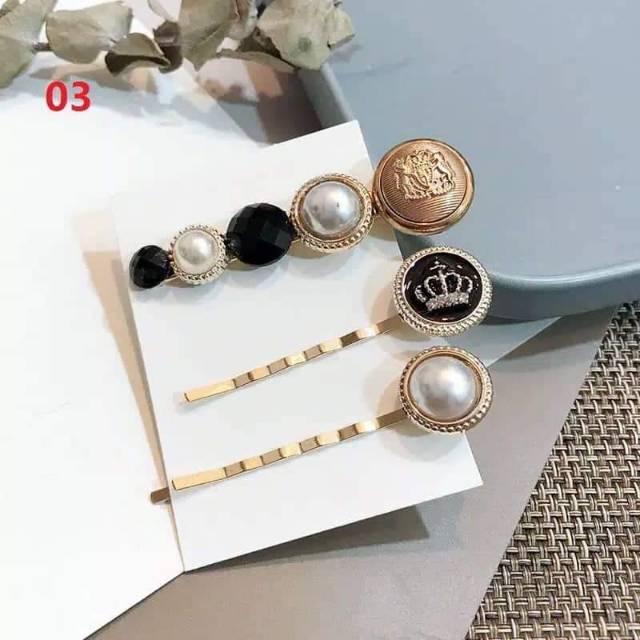 Set 3pcs jepit rambut japanese hair pin metal pearl termurah