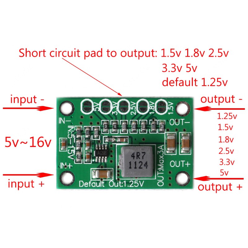 Papan Konverter Power Step Down Dc Vivi 5-16v Ke 1.25v 1.5v 1.8v 2.5v 3.3v 5v 3a