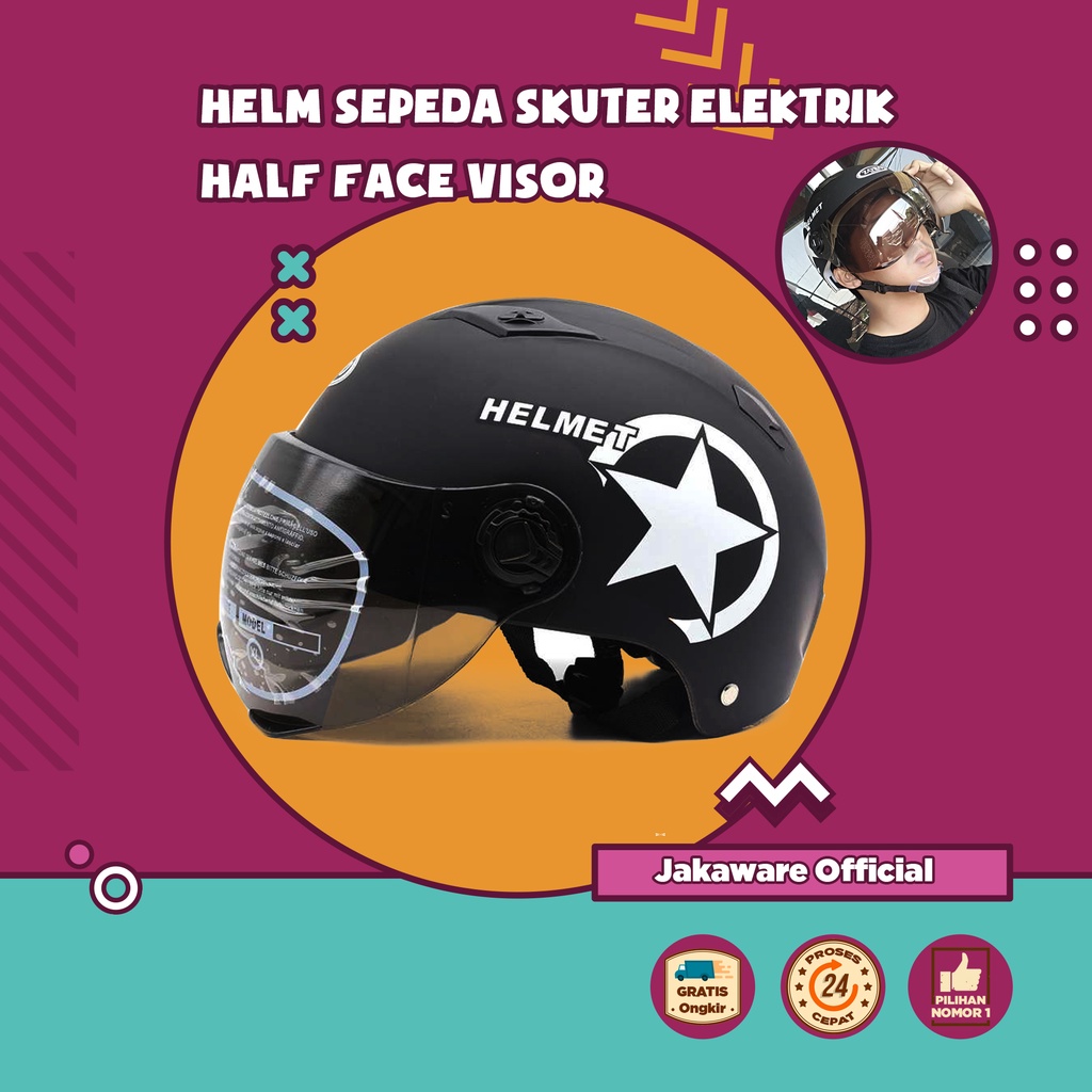 Jual Helm Sepeda Skuter Elektrik Half Face Visor Sepedah Klasik Helem Helmet Batok Catok Bogo