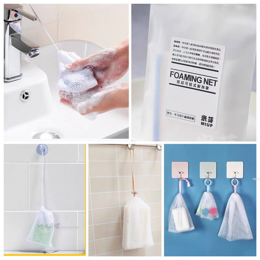 Kantong Jaring Pembuat Busa Jaring Halus untuk Sabun Batang Foaming Net Bath Shower Soap
