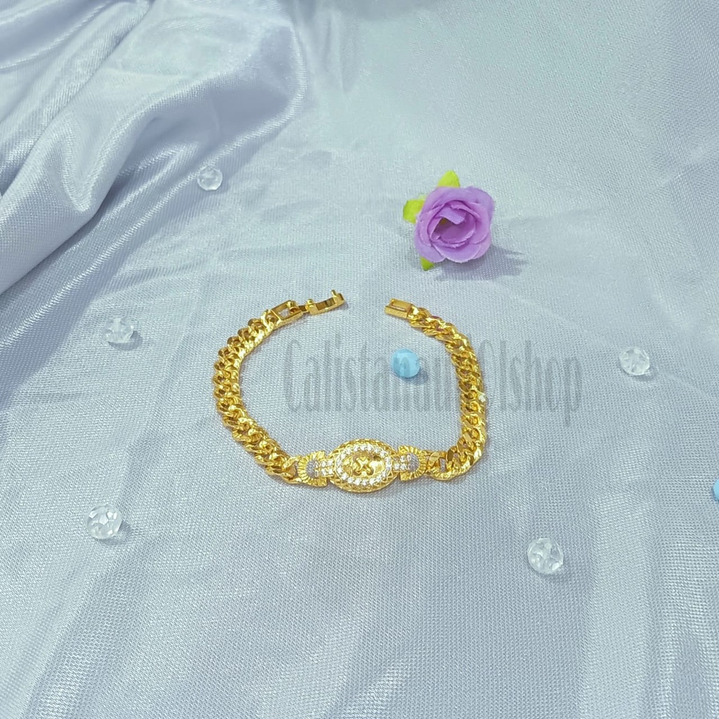 SET DEWASA RANTAI KANCING SAMPUL PERMATA TANAM PERHIASAN EMAS  KOREA ANTI KARAT DAN ANTI LUNTUR