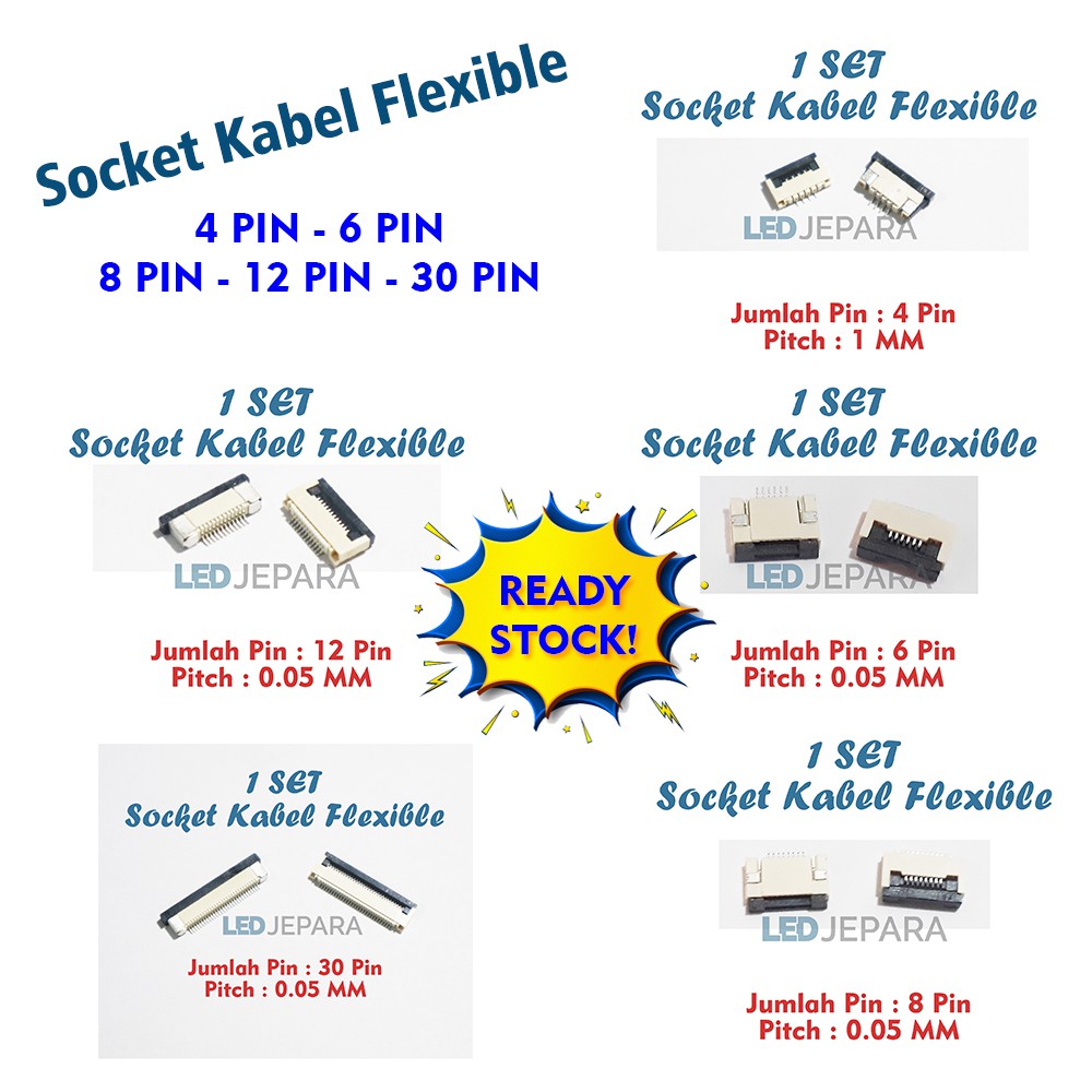 Socket Kabel Flexible Konektor Kabel Fleksibel Male dan Female  Laptop 4 6 Pin 8 Pin 12 Pin 30 Pin