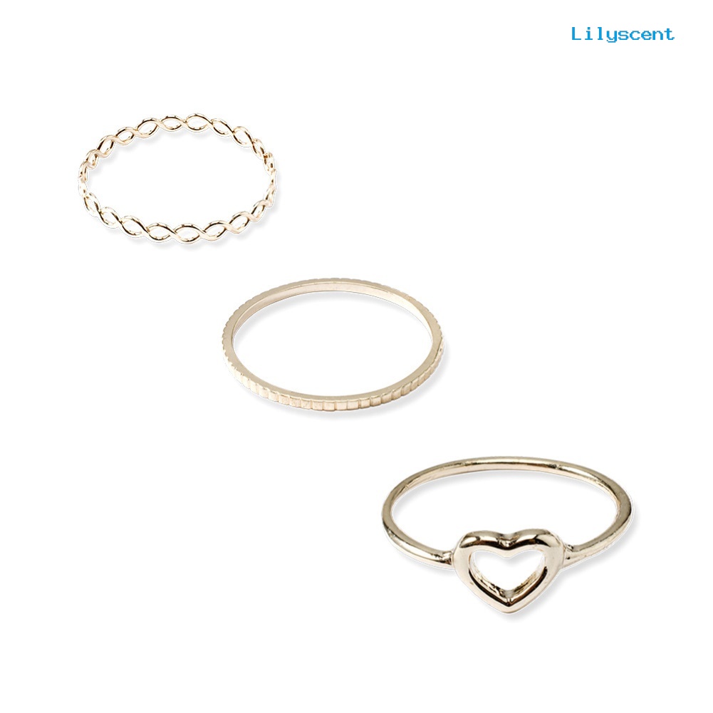 9 Pcs / Set Cincin Jari Bentuk Hati Gelombang Aksen Mutiara Tiruan Untuk Wanita