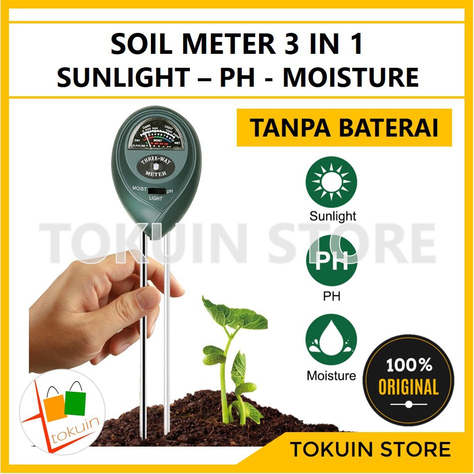 Soil Meter Tester 3 in 1 Alat Ukur ph Tanah Moisture Cahaya Hidroponik