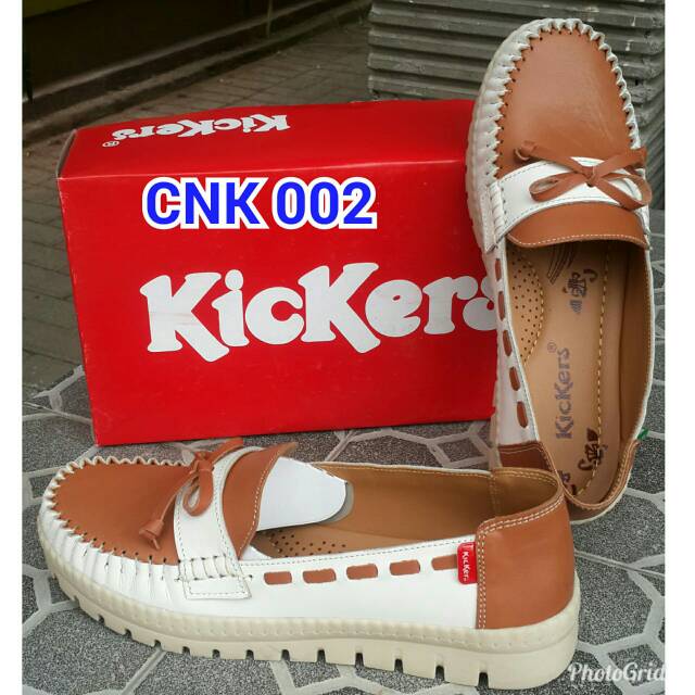 Sepatu kickers kulit wanita kode cantika putih coklat
