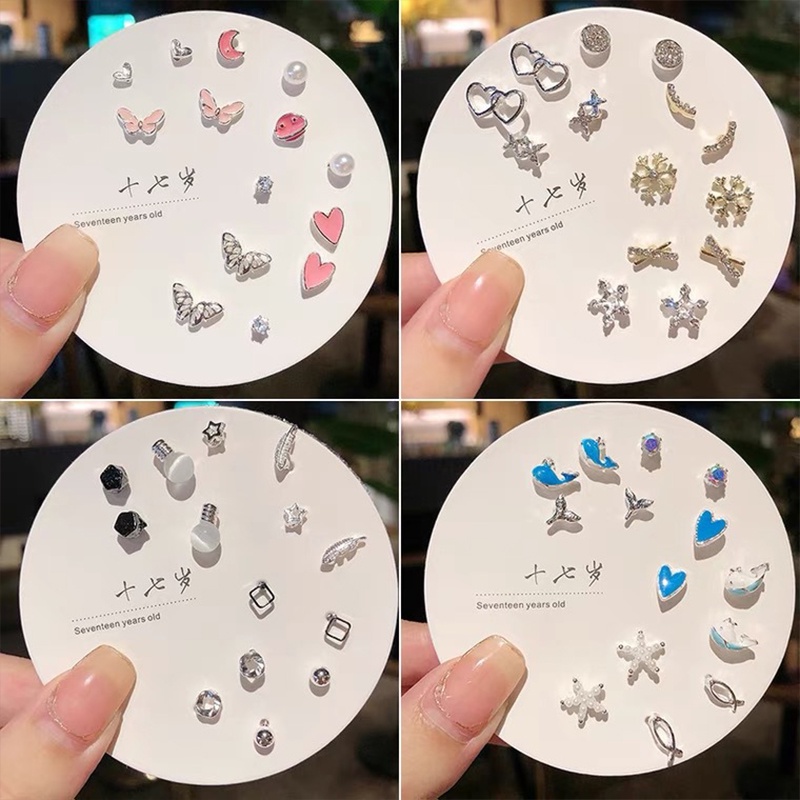 7 Pasang/Set Fashion Anting-Anting Set Liar Sederhana Dan Indah Kecil Telinga Studs Satu Minggu Perhiasan Wanita