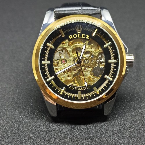 Jam Tangan Pria Arloji pria / cowok Rolex Automatic Transparan Tali Kulit murah berkualitas