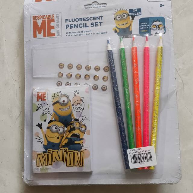 

Despicable me minion fluorescent pencil set with crystal sticker and notepad
