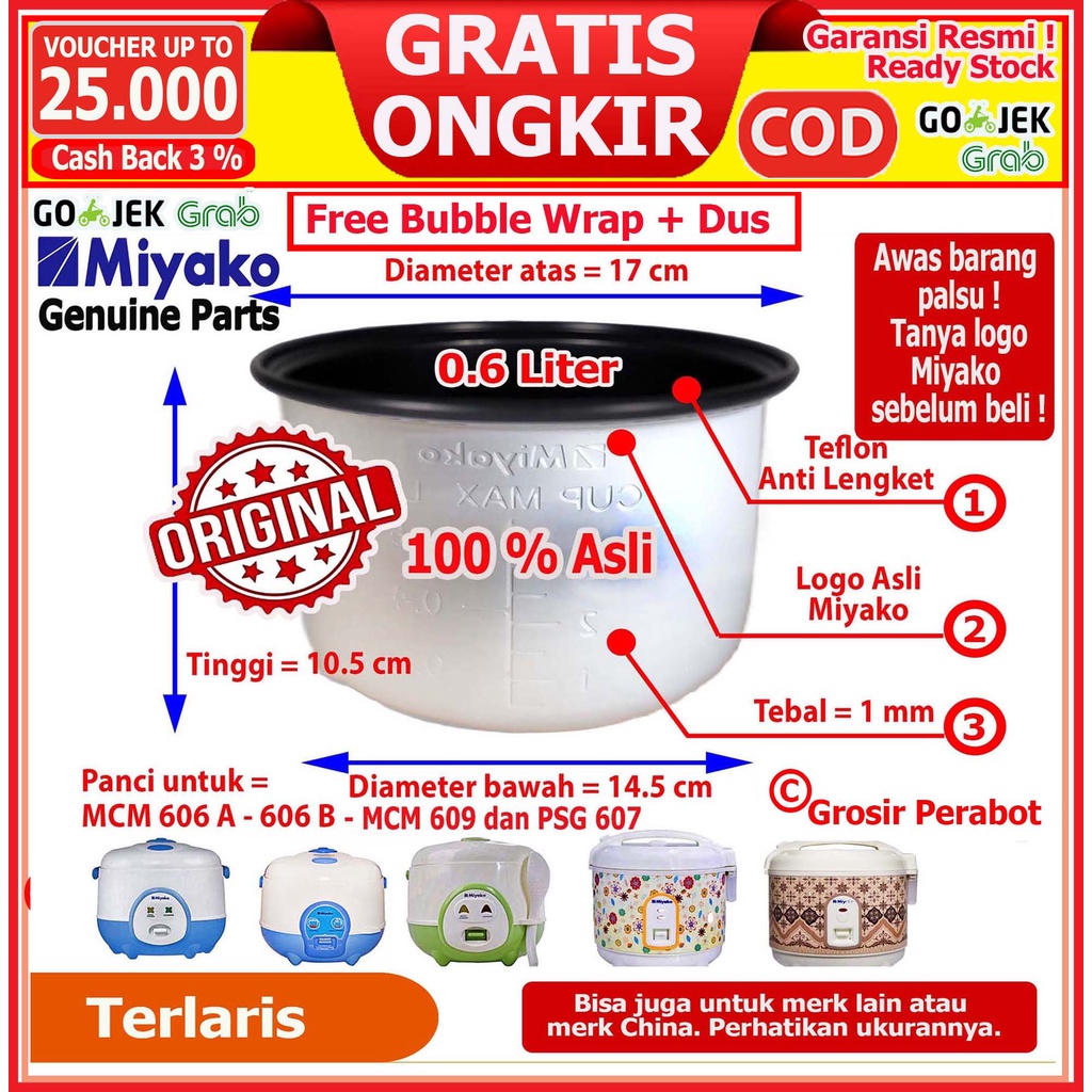 Panci Teflon Magic Com Rice Cooker Miyako 0.6 Liter - 100% Asli Miyako