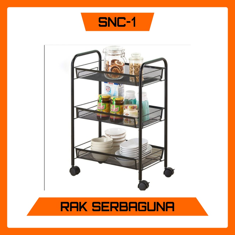 Rak troli Serbaguna Hitam Dan Putih rak Baja Karbon Dengan Roda Untuk Dapur Kamar Mandi rak multifungsi SNC-2