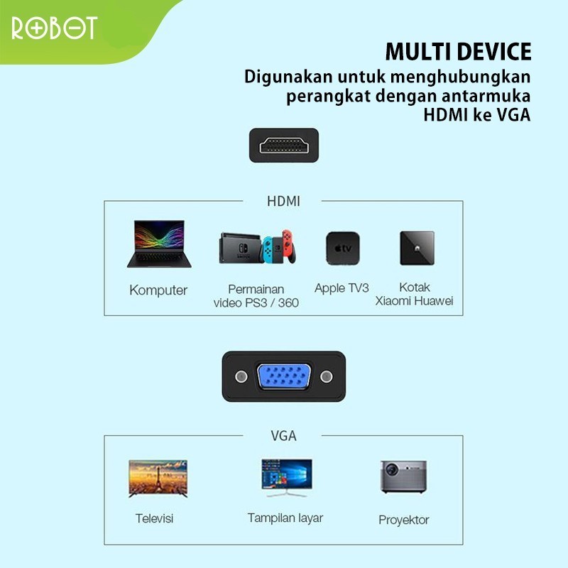 Robot VGA To HDMI Adapter Converter 1080P Full HD - RHV10/RHV20/RHV30