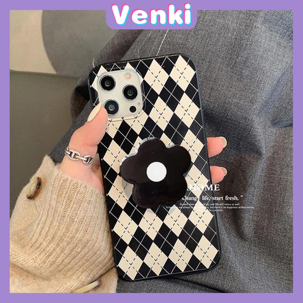 iPhone Case Silicone Soft Case Candy Case Black Flowers Phone Stand with Folding Stand Grips Camera Bump Protection For iPhone 13 Pro Max iPhone 12 Pro Max iPhone 11 iPhone7 Plus