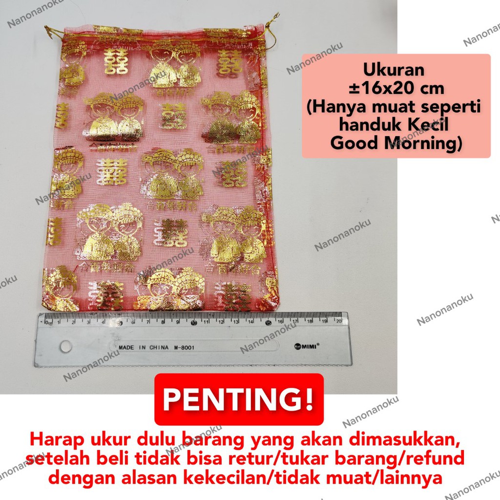 [10 buah] Kantong Tile Shuang Xi Hi Hok | Kantong Organdi Sangjit Permen Handuk Souvenir Pernikahan Pengantin