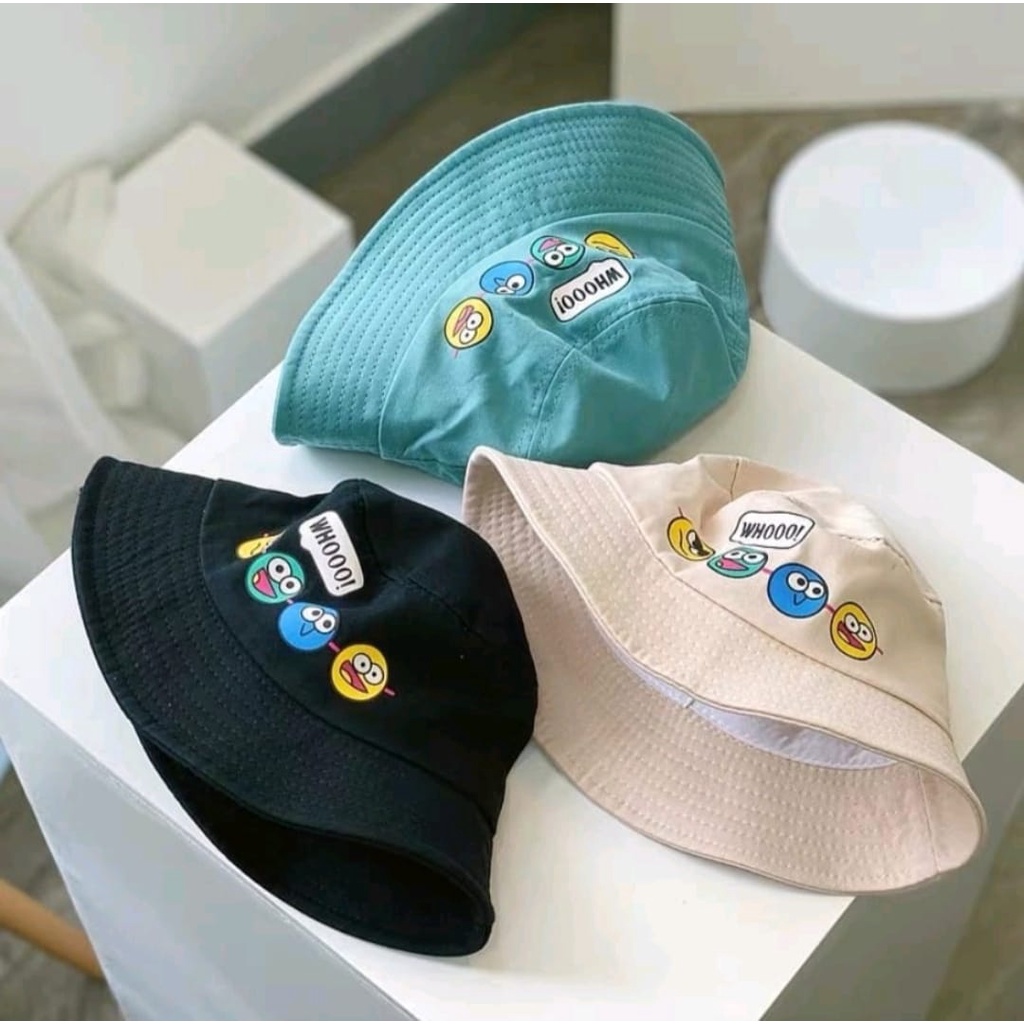 Topi Bucket Anak / Bucket Hats Lucu Motif Emot Whoo