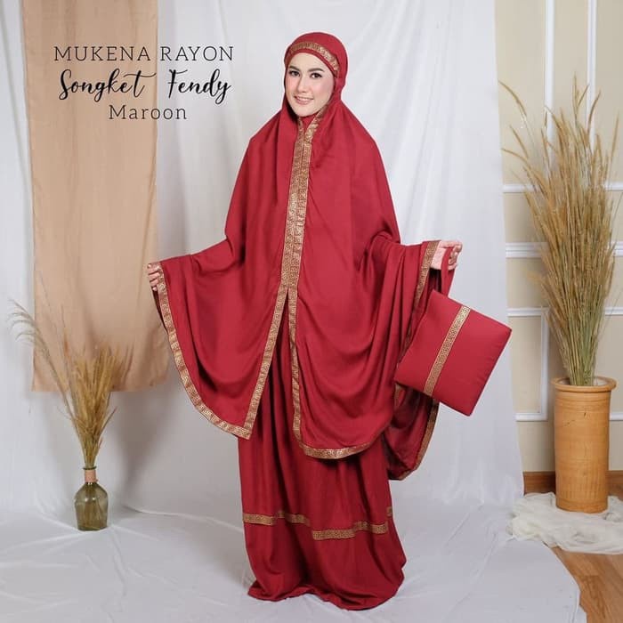 Mukena Rayon Songket Fendy Maroon
