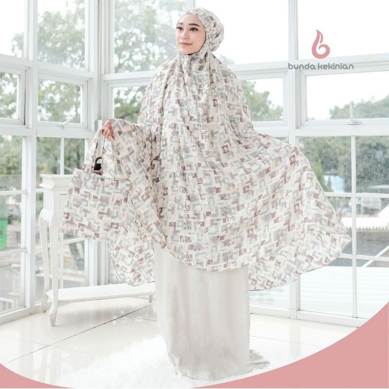 MUKENA TAZBIYA ABSTRACT SQUARE KHAKI | Mukenah Tazbiyah Mukena Dewasa Katun Rayon | Mukena Tasbiya