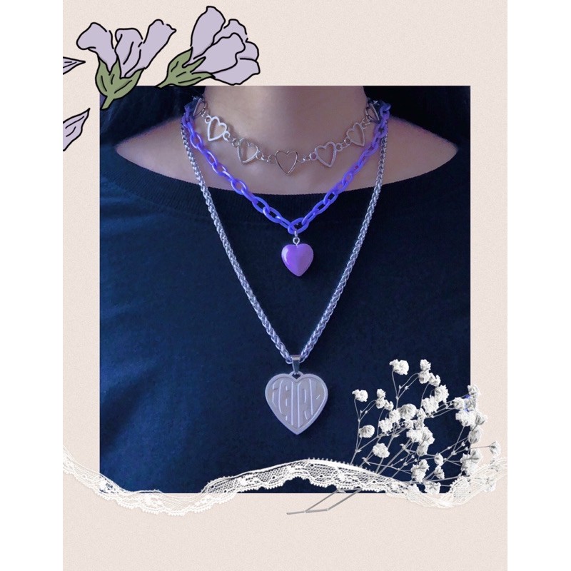 Igirl Necklace, Purple Heart Necklace, Heart Choker y2k