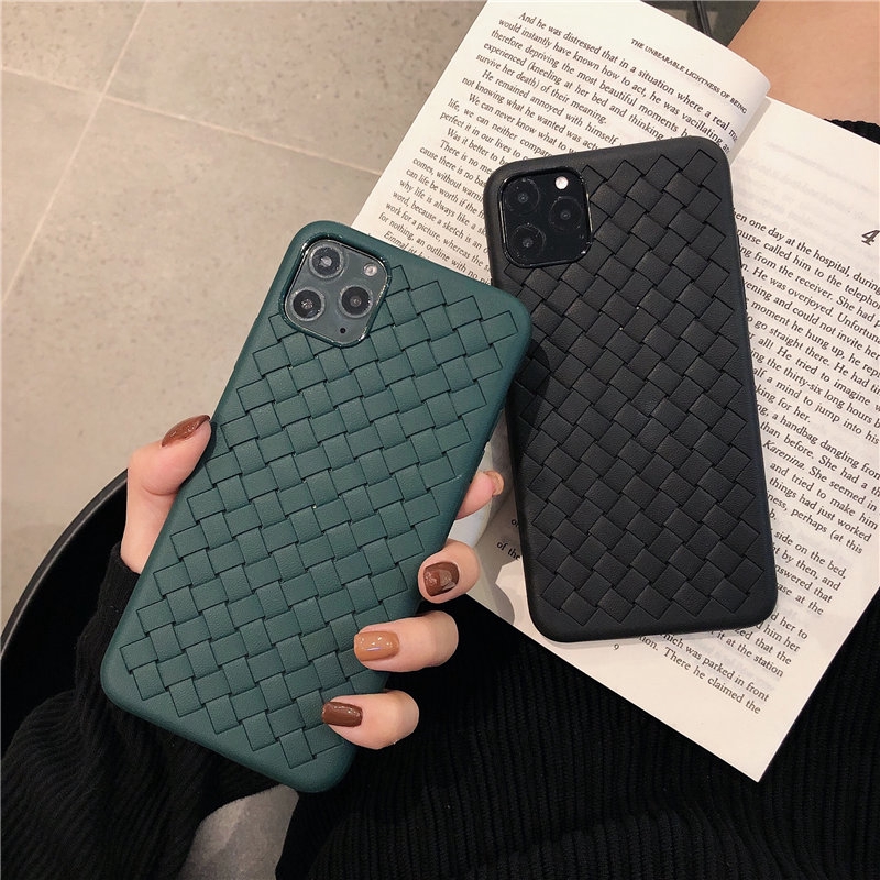 Casing iPhone 12 Pro Max 12 Mini 12 Pro 11 11Pro 11 Pro Max 6 6S Plus 7 8 Plus X XS XR XS Max SE 2020 Black Green Weave Style Soft Phone Cover Case