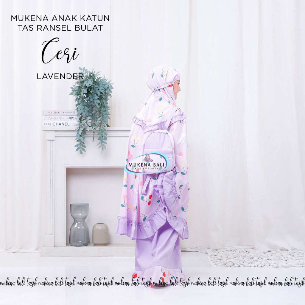 MUKENA BALI TASIK -  MUKENA ANAK KATUN MOTIF CERI (TAS BULAT)