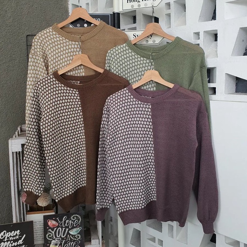 Sweater Trendy Wanita Amor Mix Polos Bahan Rajut Korean Style