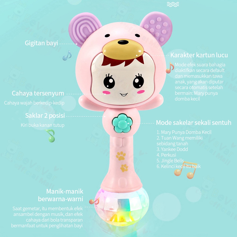 BEVAVAR Mainan Bayi Rattle Stick Bayi Dengan Musik Dan Lampu Mainan Musik Bayi