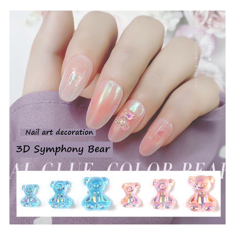 6 Pcs Aksesoris Perhiasan Ukiran Beruang Gummy Bear 3D Bahan Jelly Silikon Untuk Dekorasi Kuku